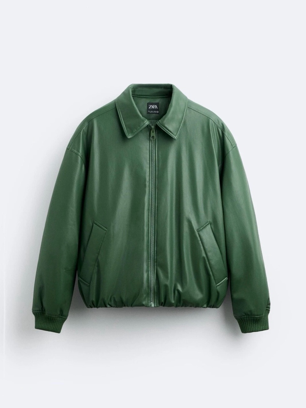 ZARA Green Faux-Leather Bomber Jacket